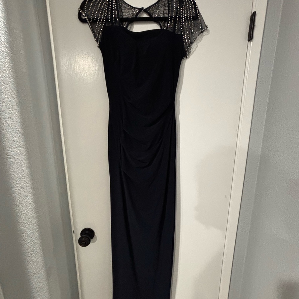 Betsy & Adam Black Maxi Dress with Beaded Sleeves